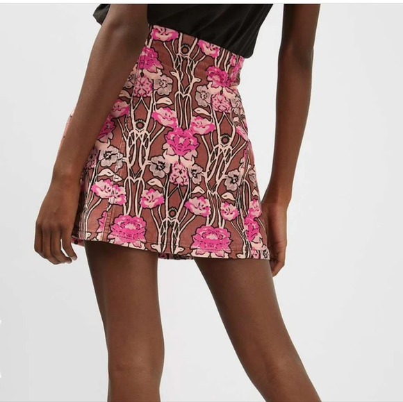 TOPSHOP Rose Print Corduroy A-Line Skirt. Size US 4 - Picture 5 of 14